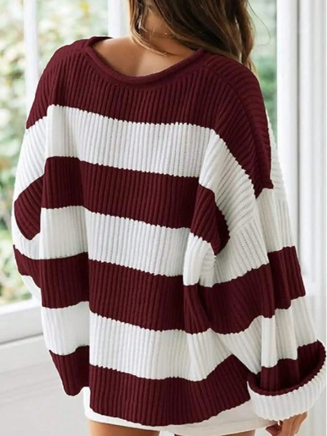 Dames Oversized Wintertrui Gestreept Grofgebreid