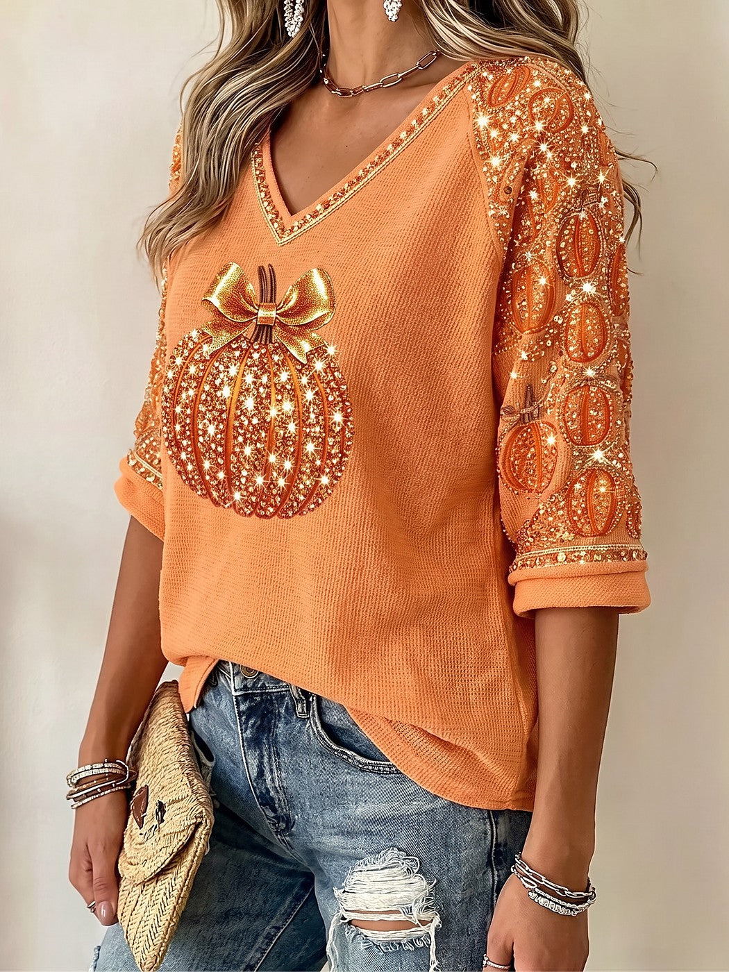 Dames Blouse met V-hals en Driekwart Mouwen