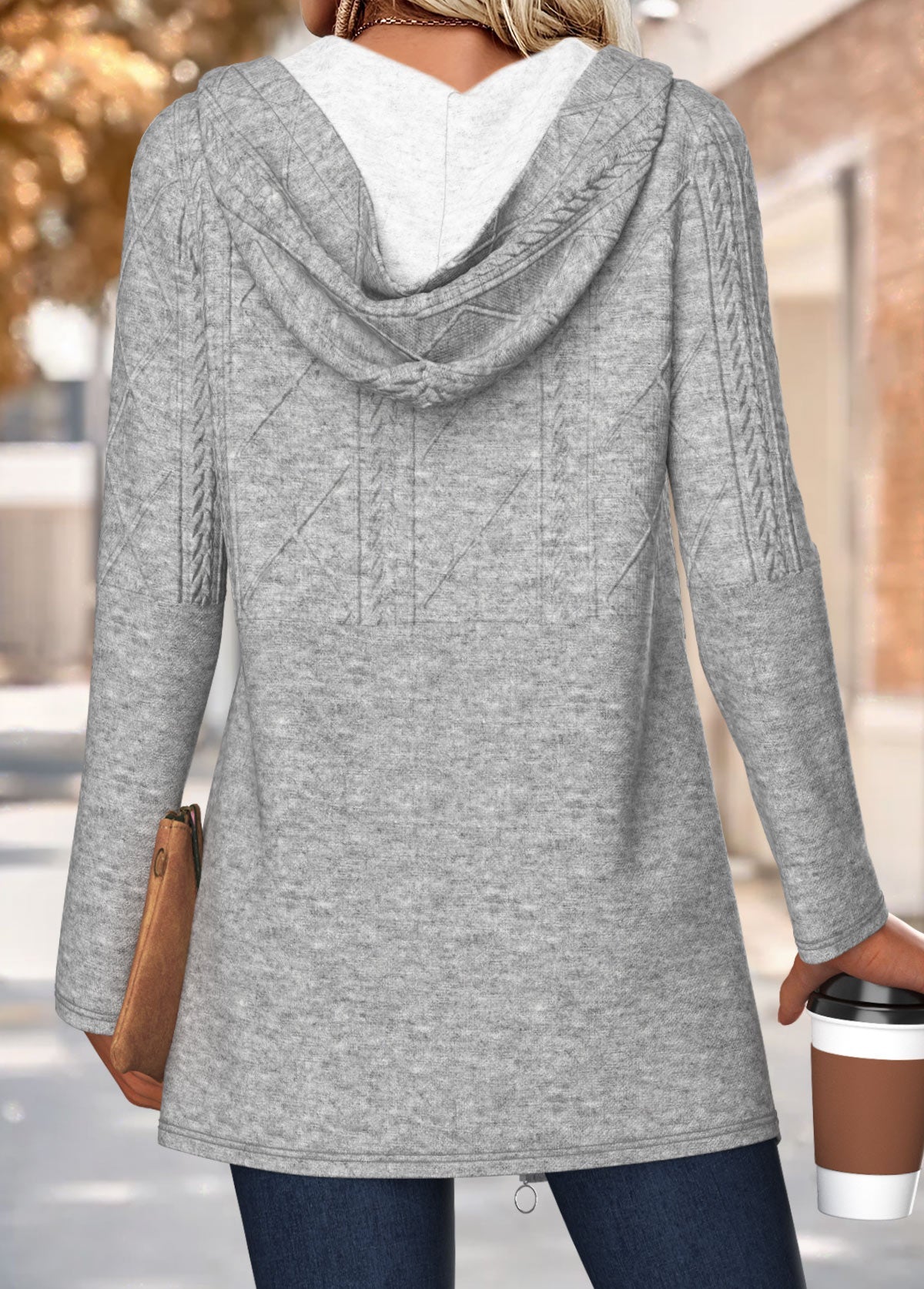 Dames Melange Capuchonvest met Koord