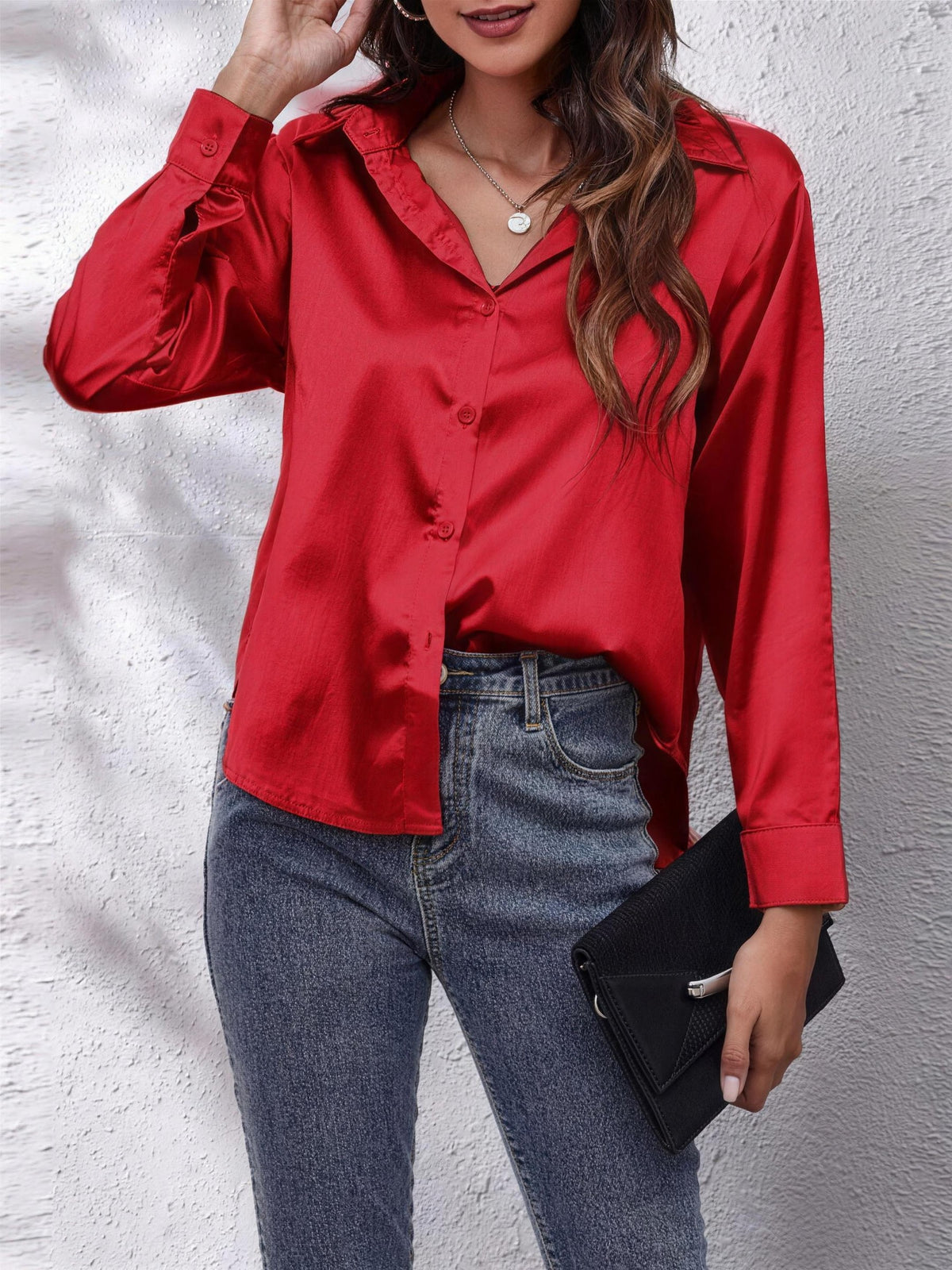 Dames Satijnen Blouse met Knopen