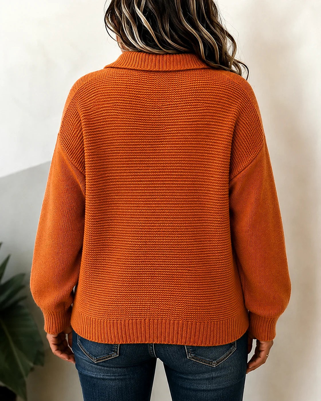 Dames Kabeltrui met Polokraag en Knoopsluiting