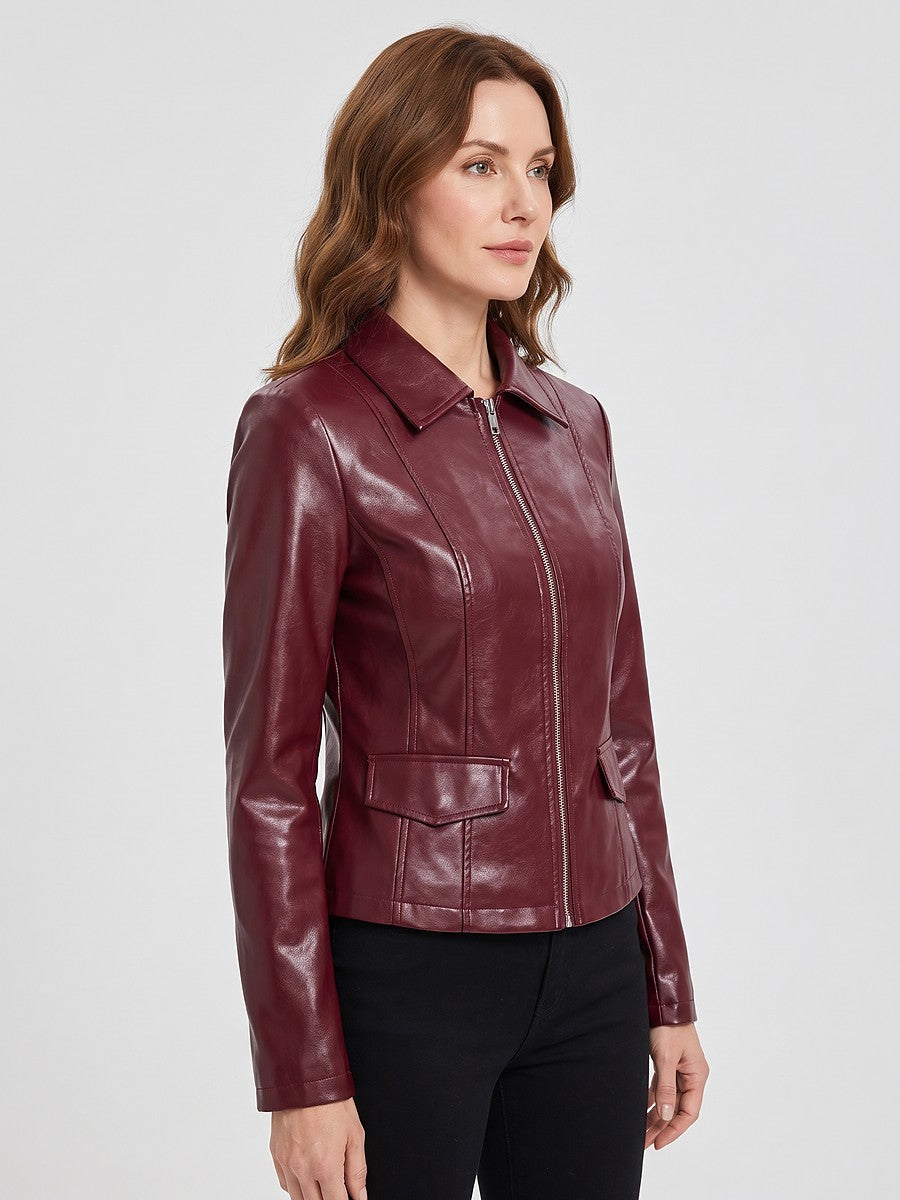 Dames Slim Imitatieleren Jack met Klepzakken