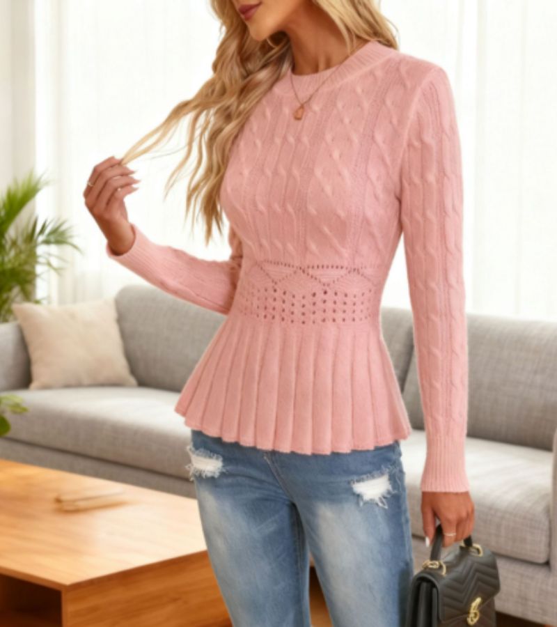 Dames Gebreide Peplum Trui van Zacht Grof Breisel voor Tijdloze Elegantie