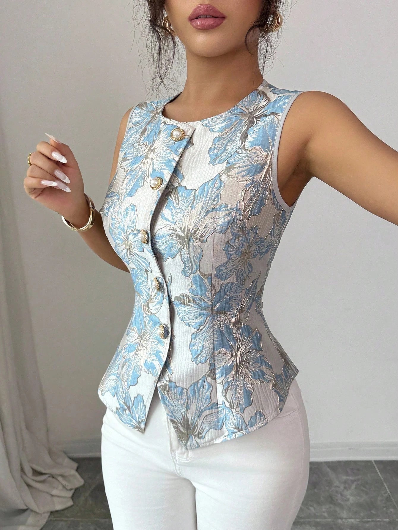 Damesblouse met Veterdetails en Ronde Hals Lizzy