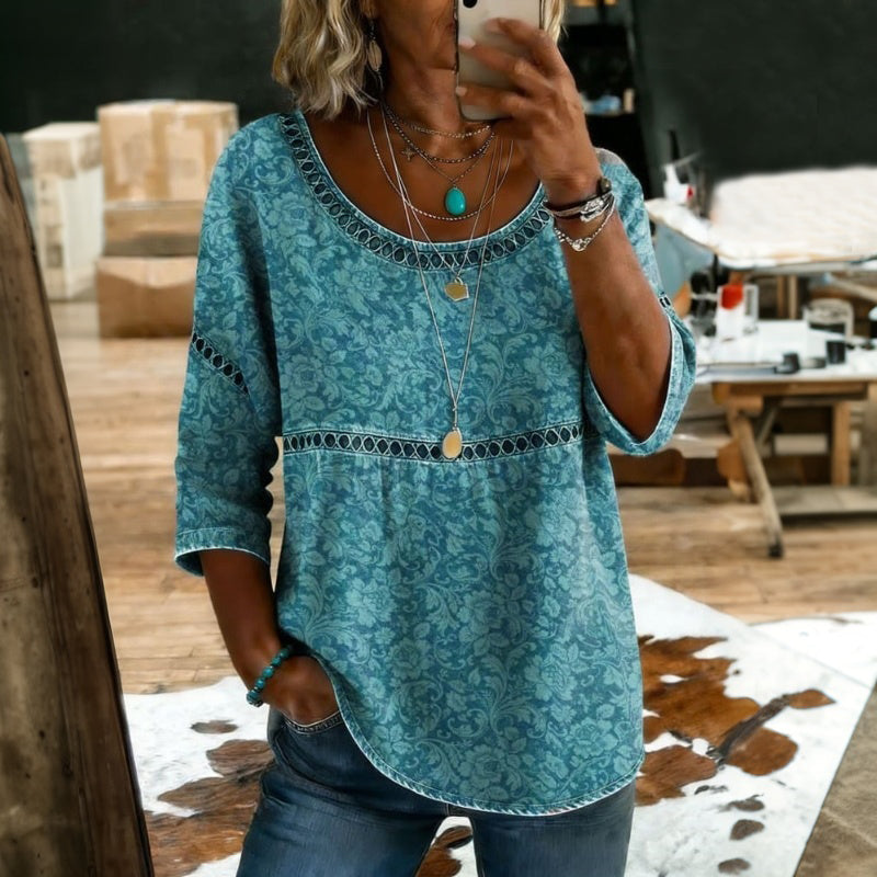 Damesblouse met Vintage Stijl en 3/4 Mouwen Lizzy