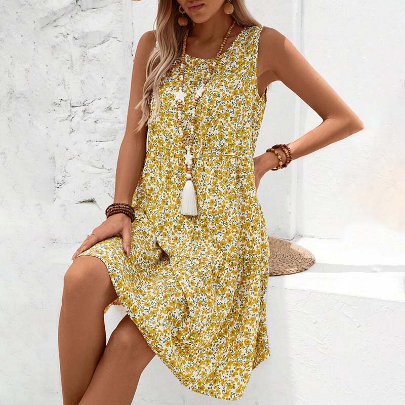 Damesjurk Midi met Bloemenprint en Ronde Hals Lizzy