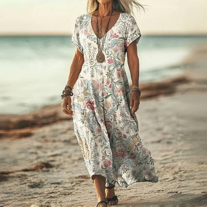 Damesjurk Midi met Korte Mouwen en Bloemenprint Lizzy