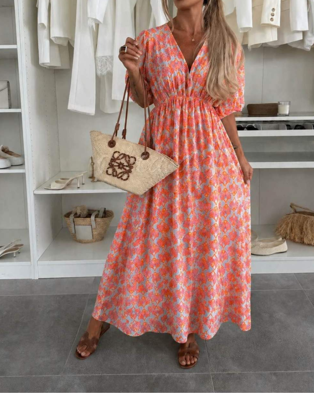 Damesmaxi-jurk met V-hals en Rekbare Taille Lizzy