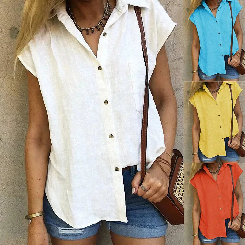 Damesoverhemd Mouwloos met Linnenlook Lizzy