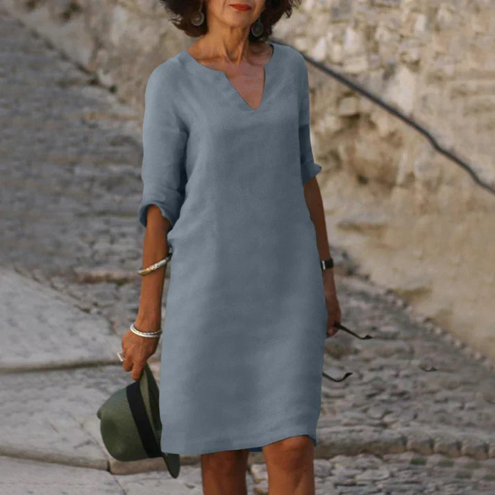 Dameszomerjurk Midi met V-hals en Korte Mouwen Lizzy