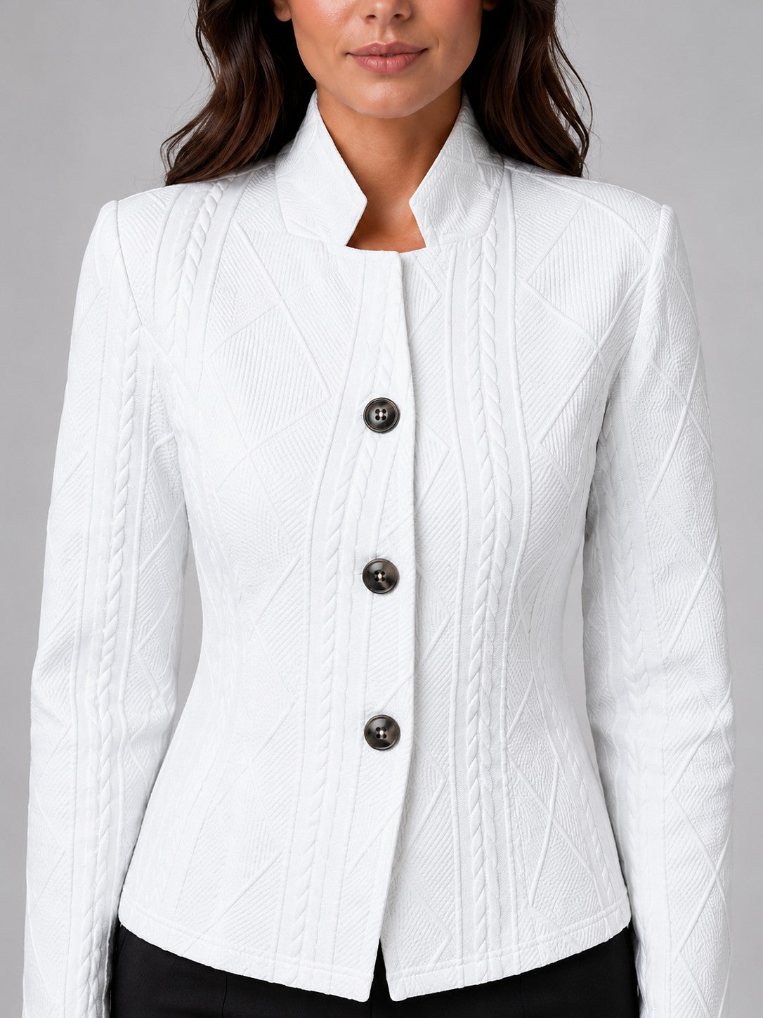 Dames Blazer met Opstaande Kraag en Knopen