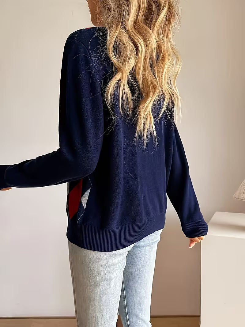 Damesvest met Argyle Ruitpatroon en Knoopsluiting