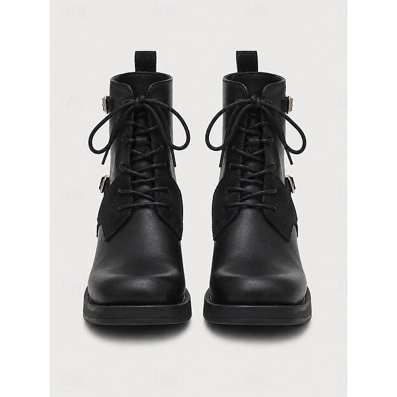 Dames Zwarte Veterboots met Profielzool