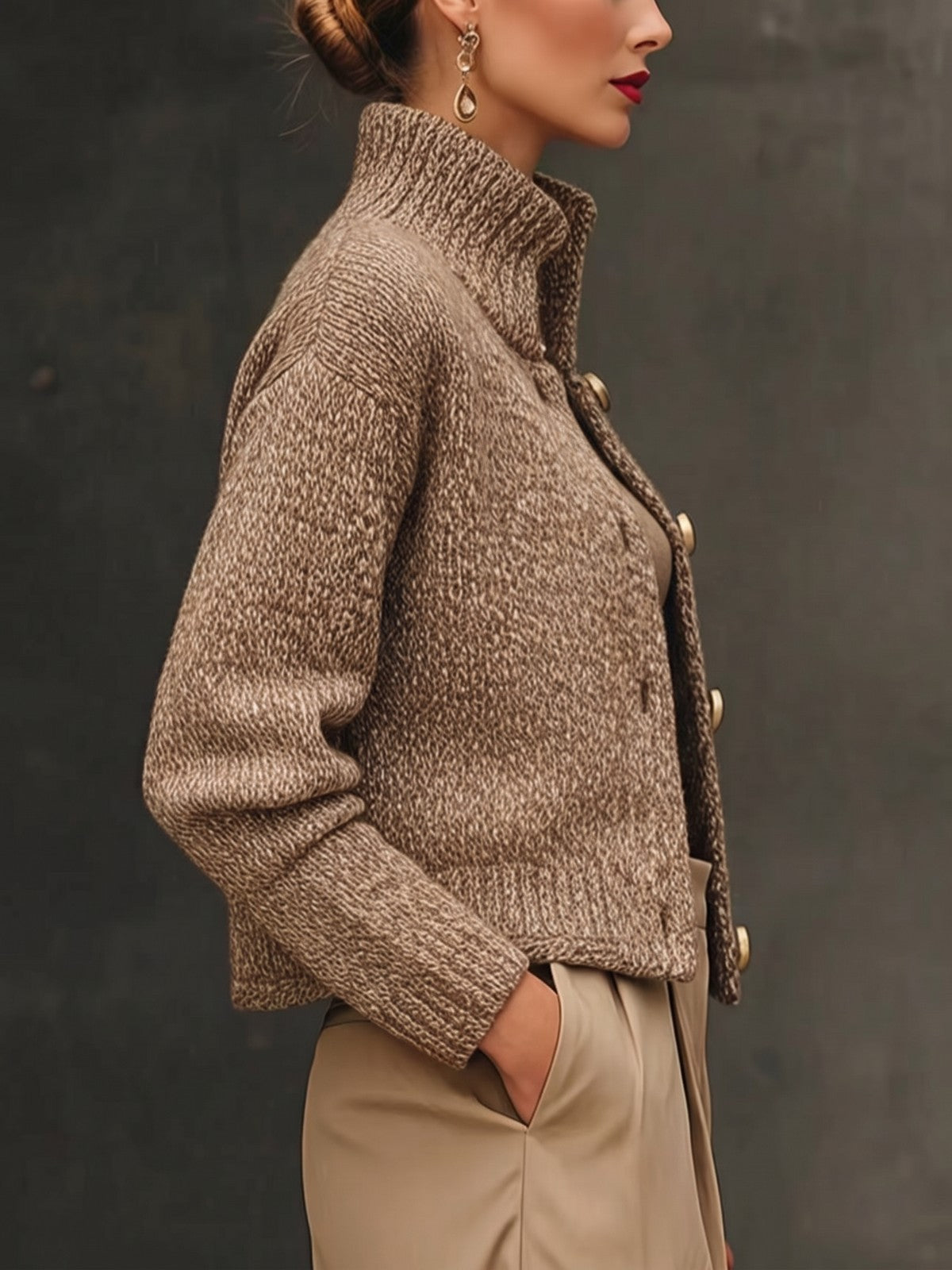 Dames Kort Boucle Jasje met Knopen