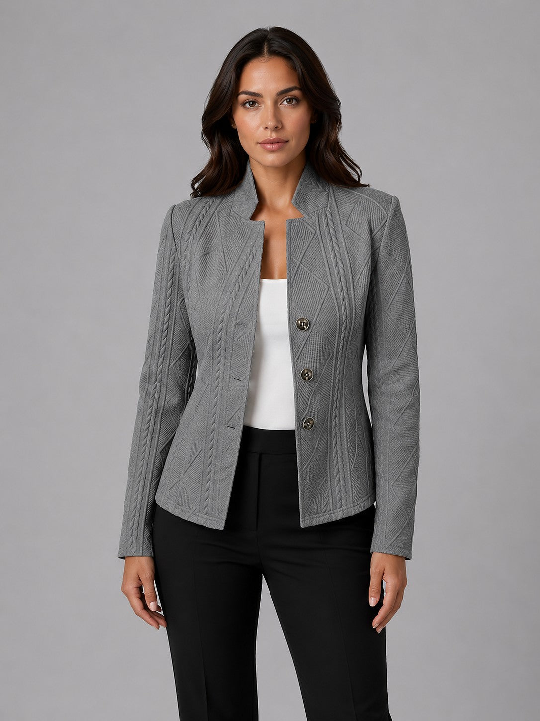 Dames Blazer met Opstaande Kraag en Knopen