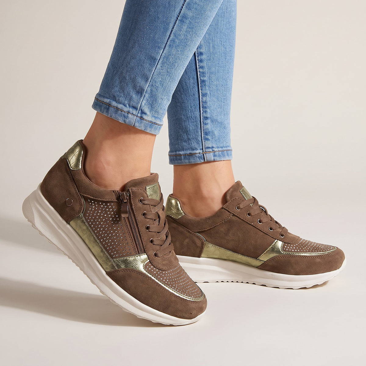 Dames Glitter Plateau Sneakers met Rits