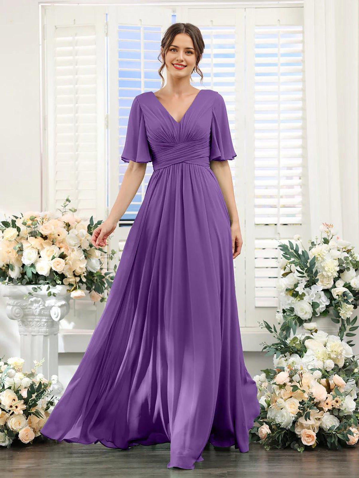 Dames Chiffon Jurk voor Bruiloft met Vlindermouwen