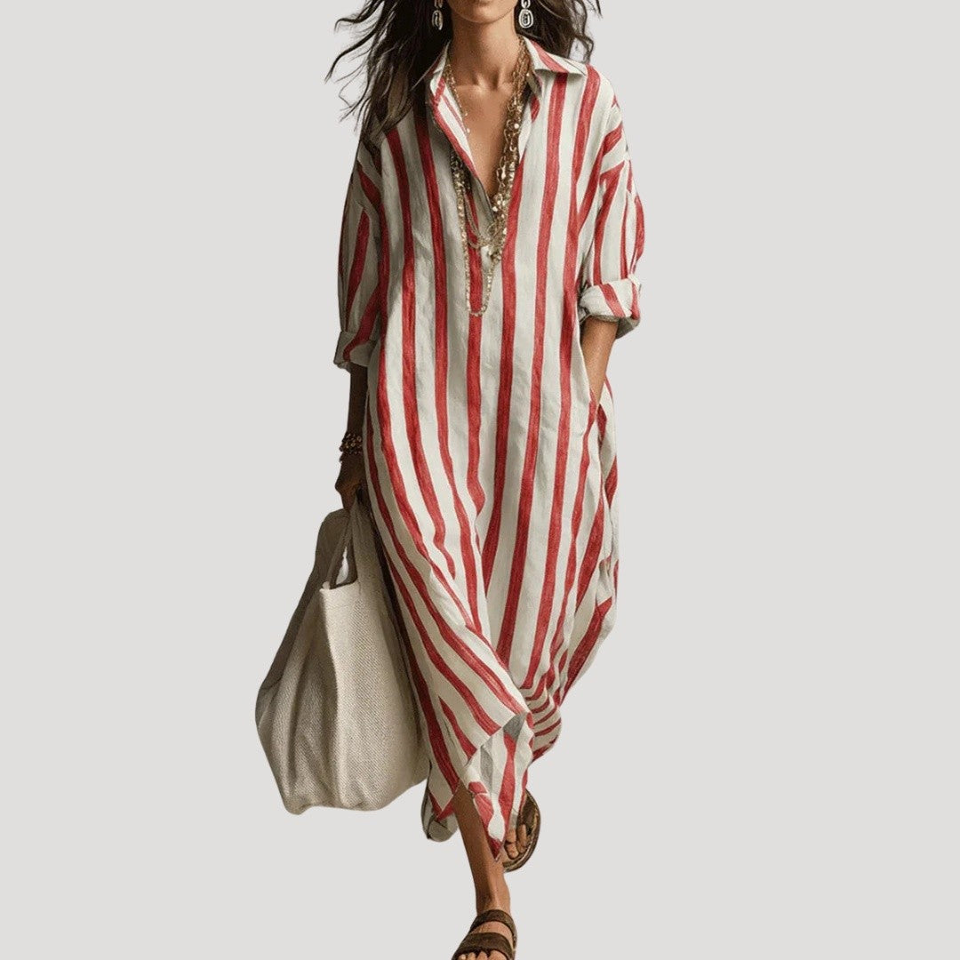 Dames Gestreepte Maxi Blousejurk
