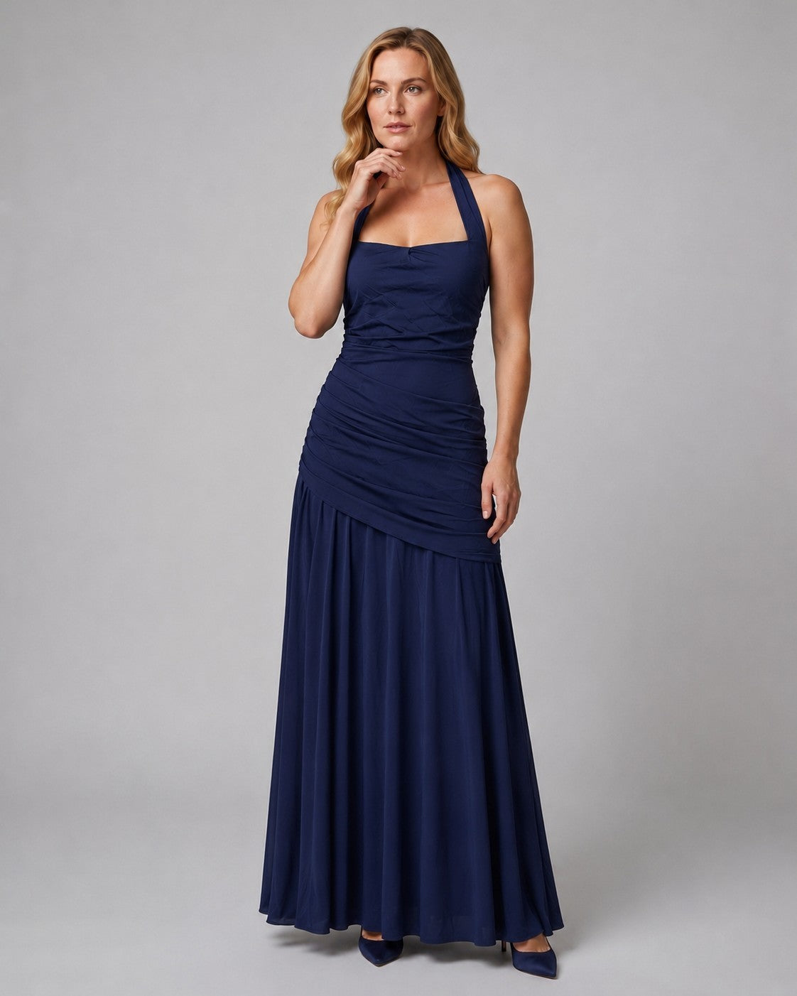 Dames Avondjurk met Halterhals en Drapering