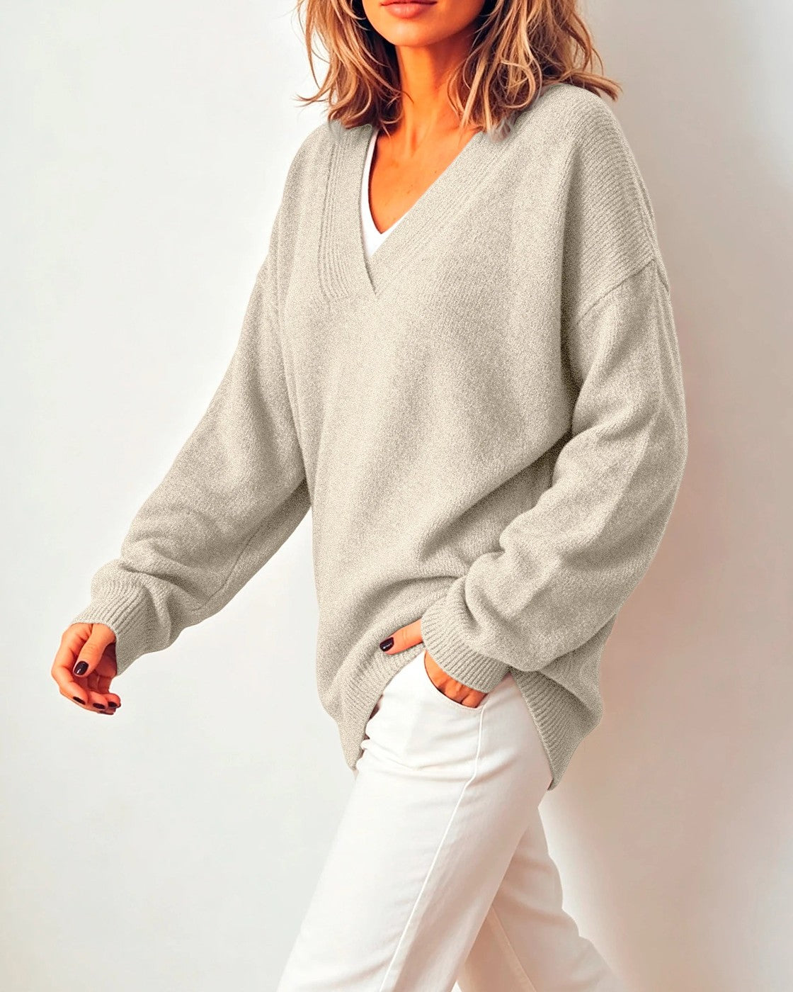 Dames Oversized Trui met Ruime V-halslijn