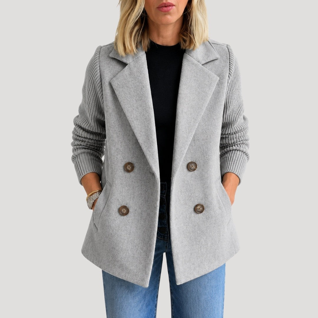 Dames Double Breasted Blazer met Gebreide Mouwen
