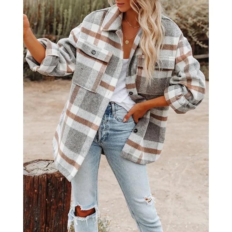 Dames Geruite Overshirt met Knoopsluiting en Borstzakken