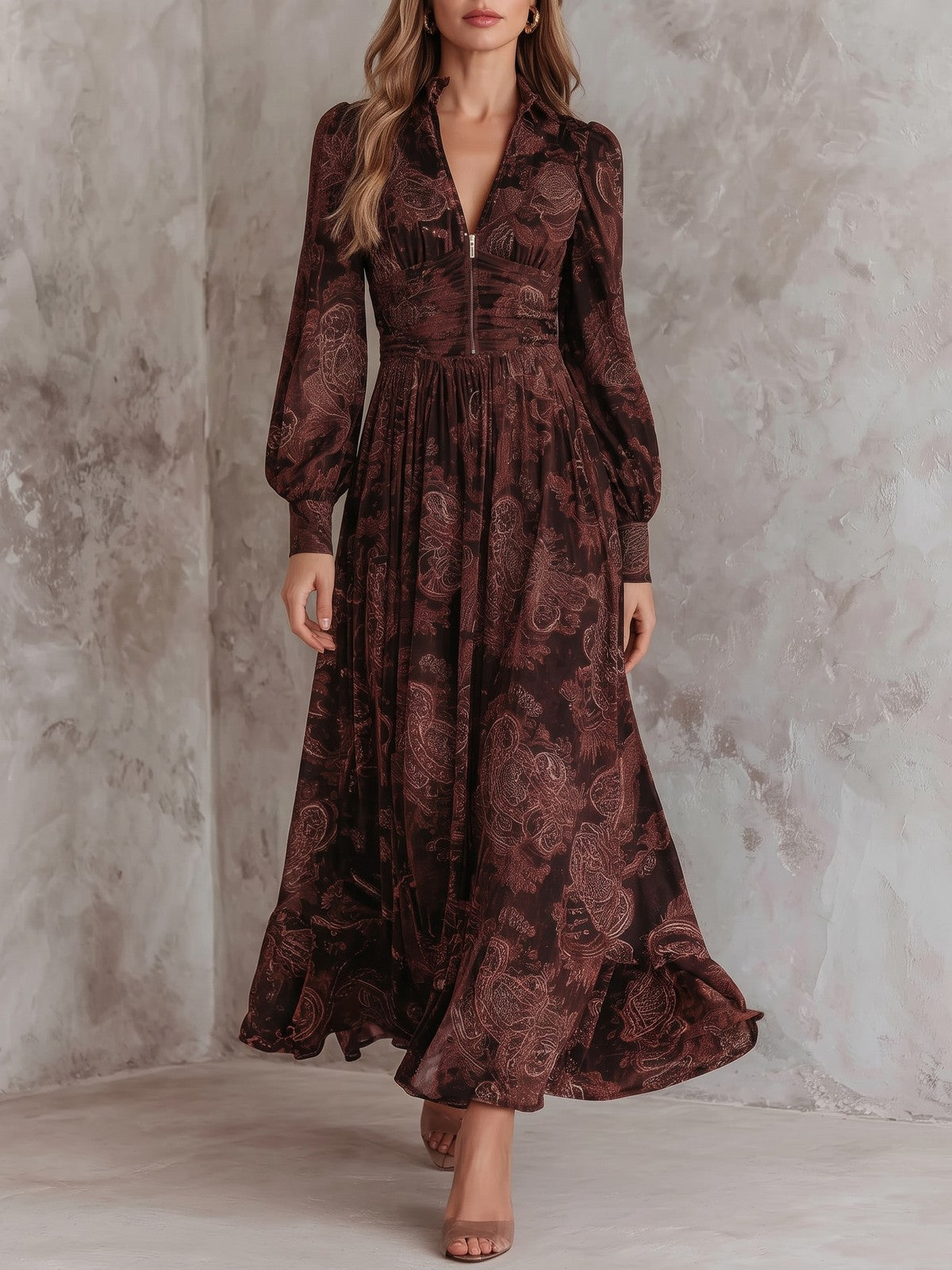 Dames Paisley Maxi Jurk met Lange Mouwen