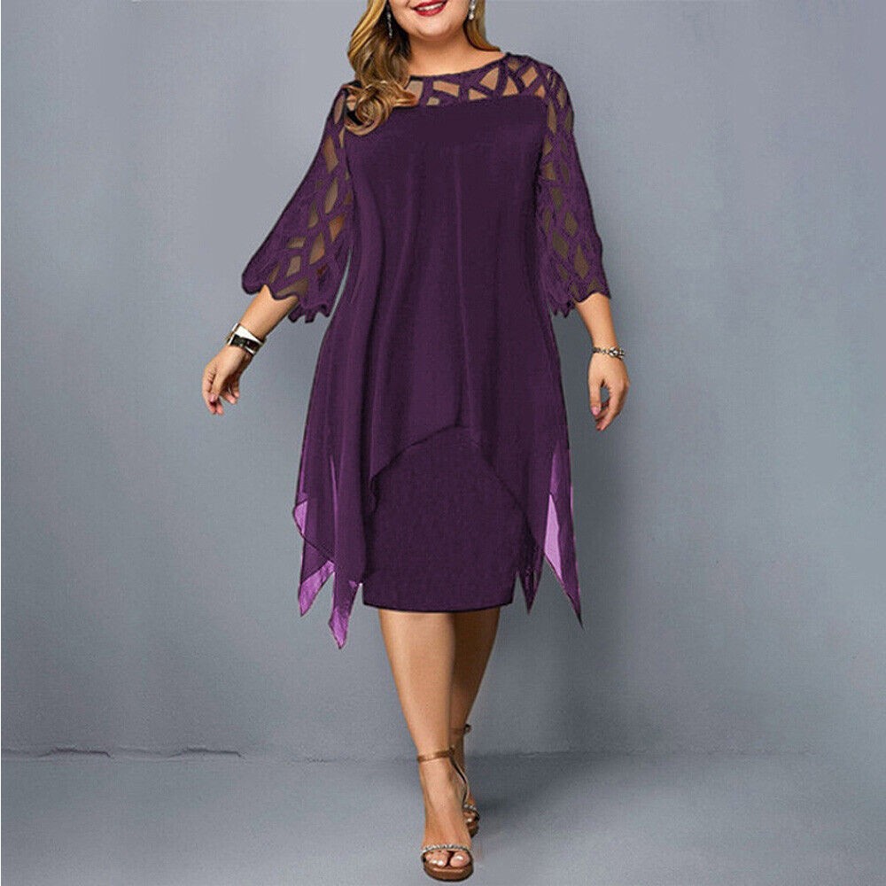 Dames Knielange Chiffon Jurk Grote Maten