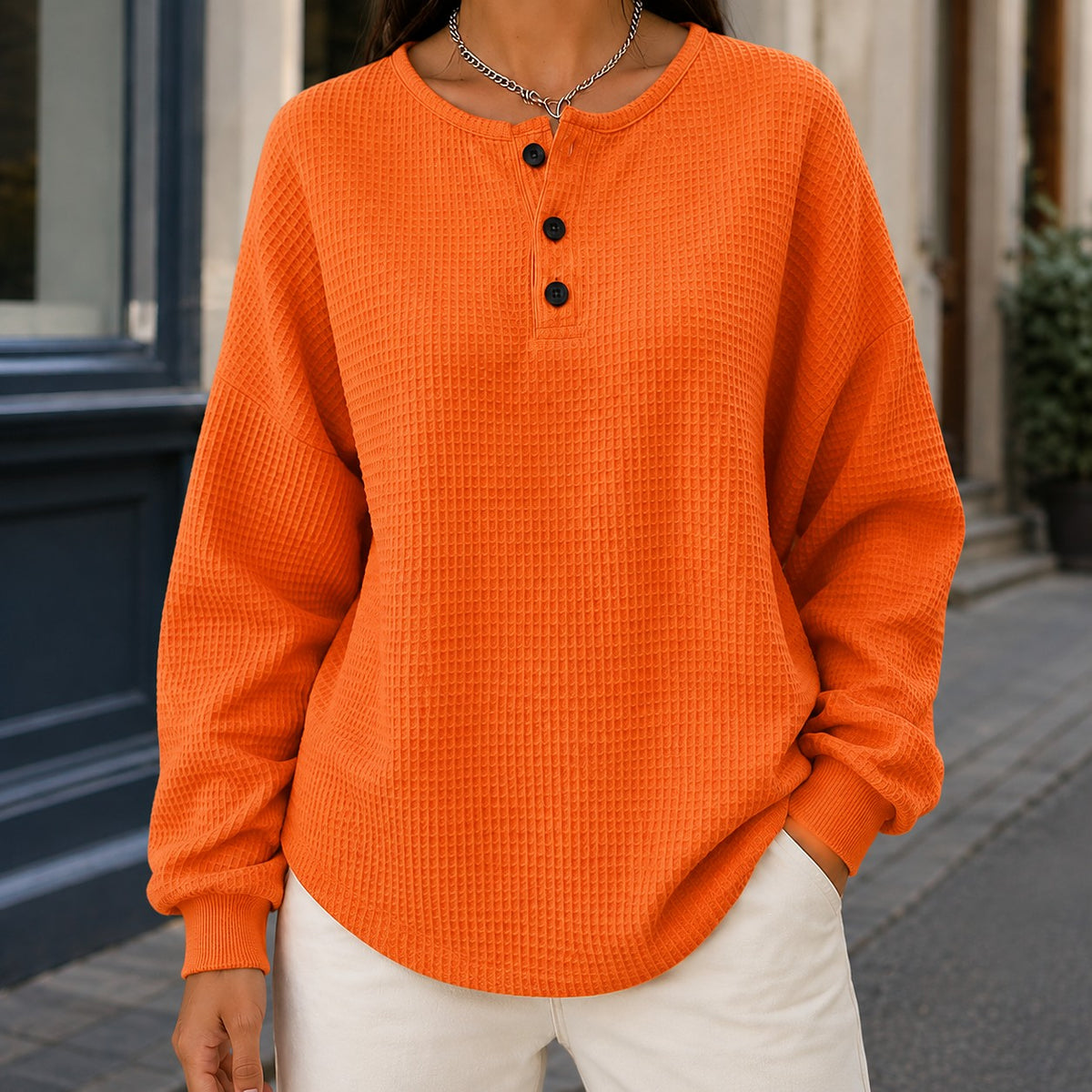 Dames Oversized Wafel Trui