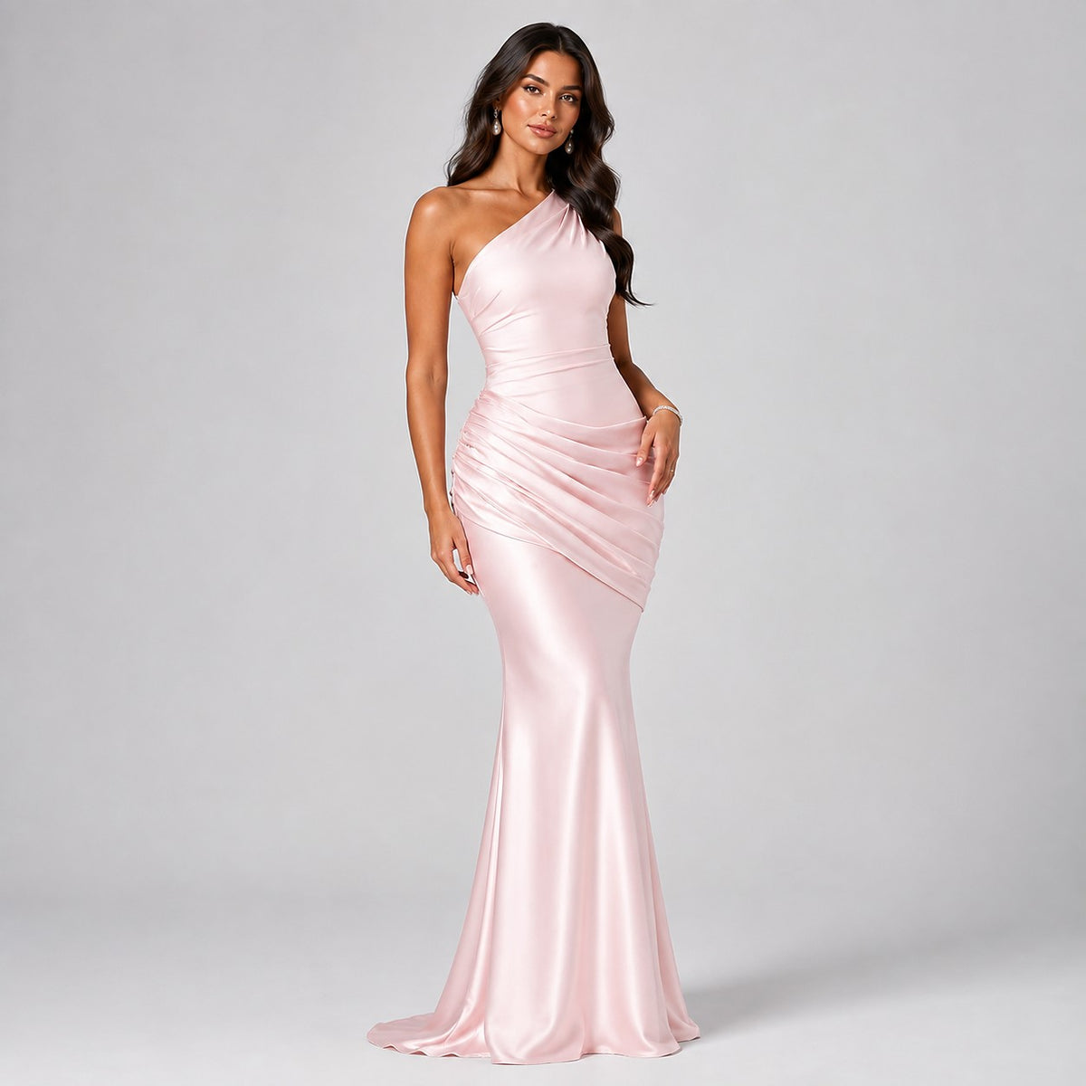 Dames Satijn Look One Shoulder Maxi Jurk