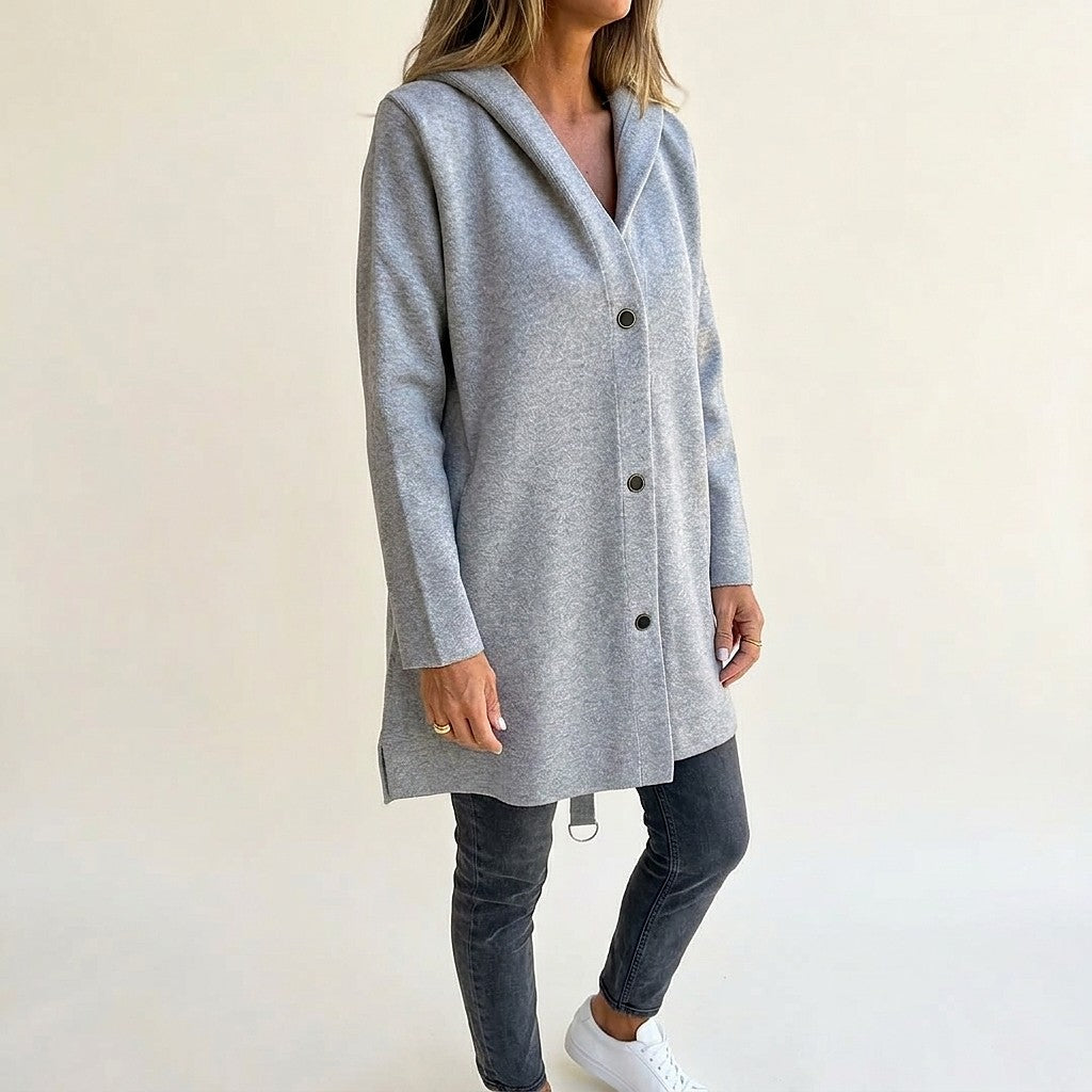 Dames Halflang Vest met Capuchon en Knopen