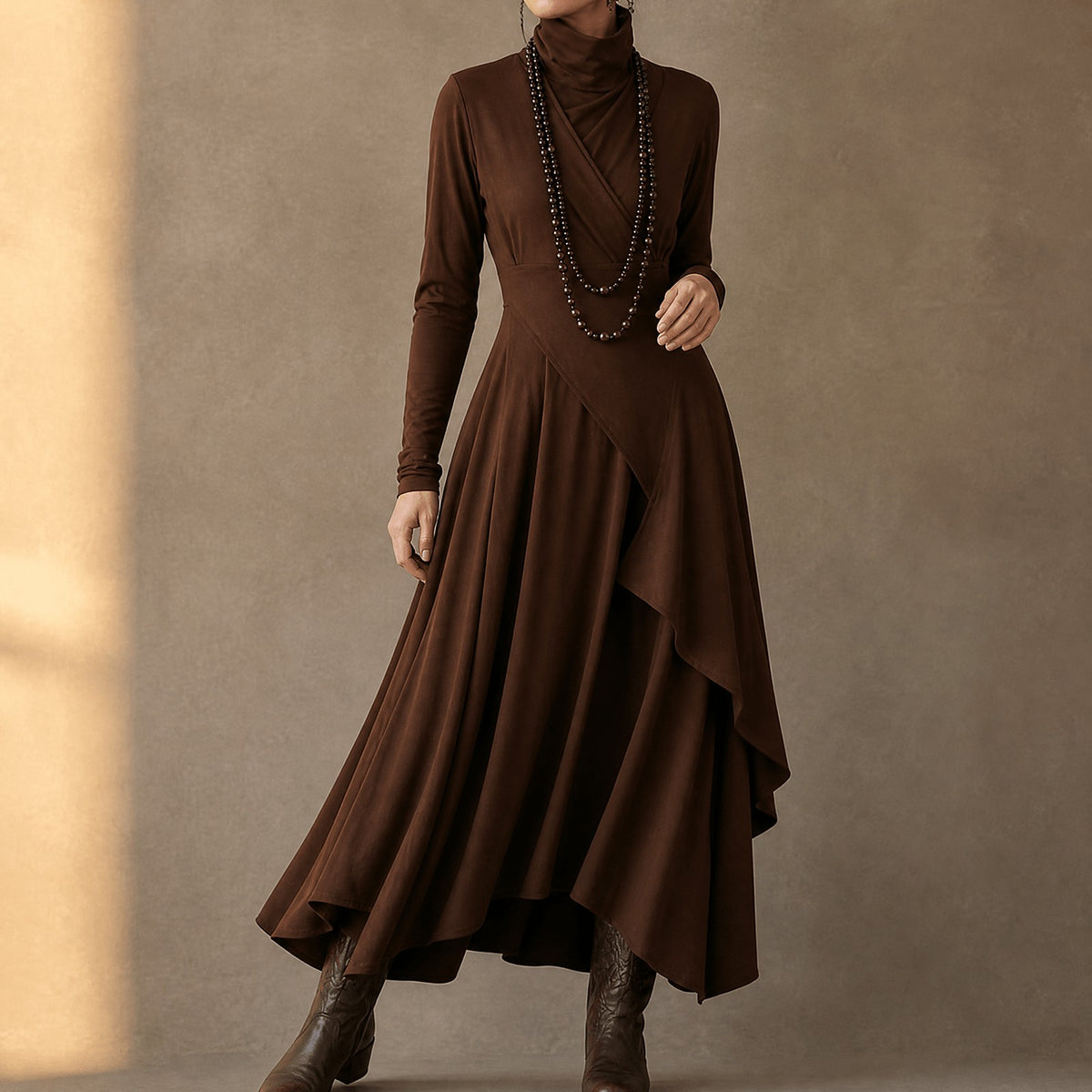 Dames Gedrapeerde Maxi Jurk met Lange Mouwen