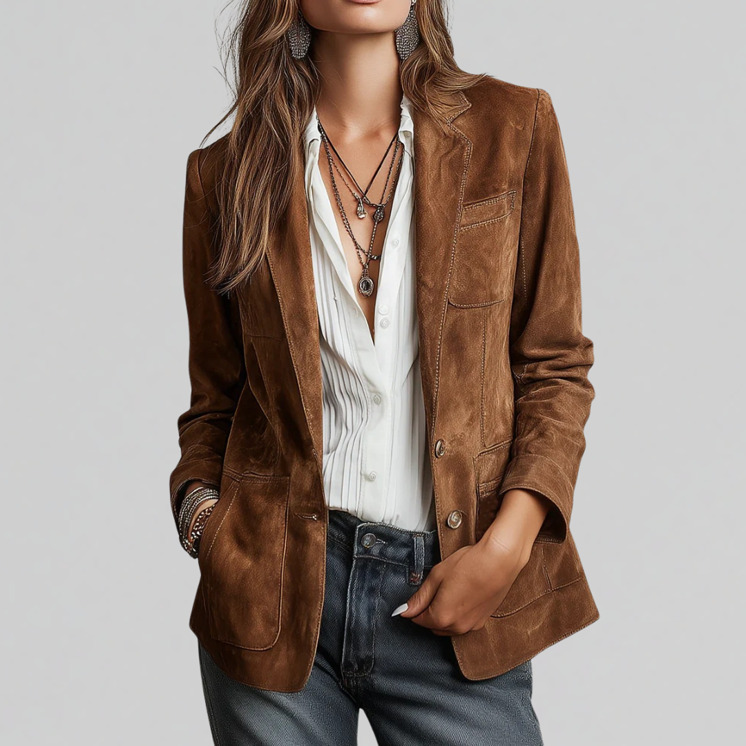 Dames Blazer in Suede Look met Revers