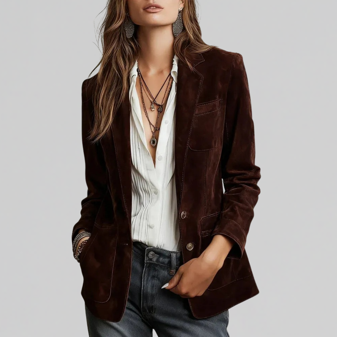 Dames Blazer in Suede Look met Revers