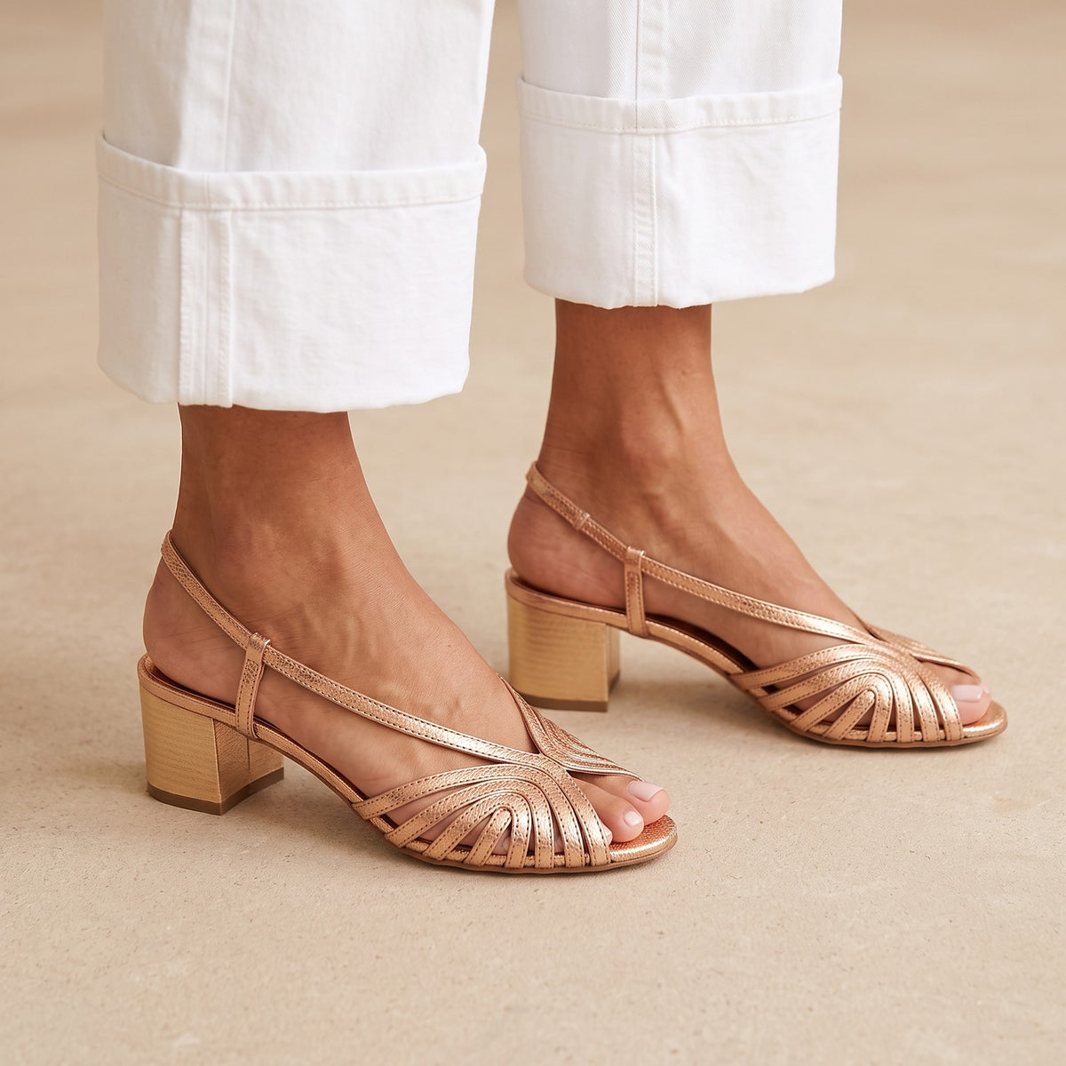 Dames Slingback Sandalen met Blokhak en Peeptoe