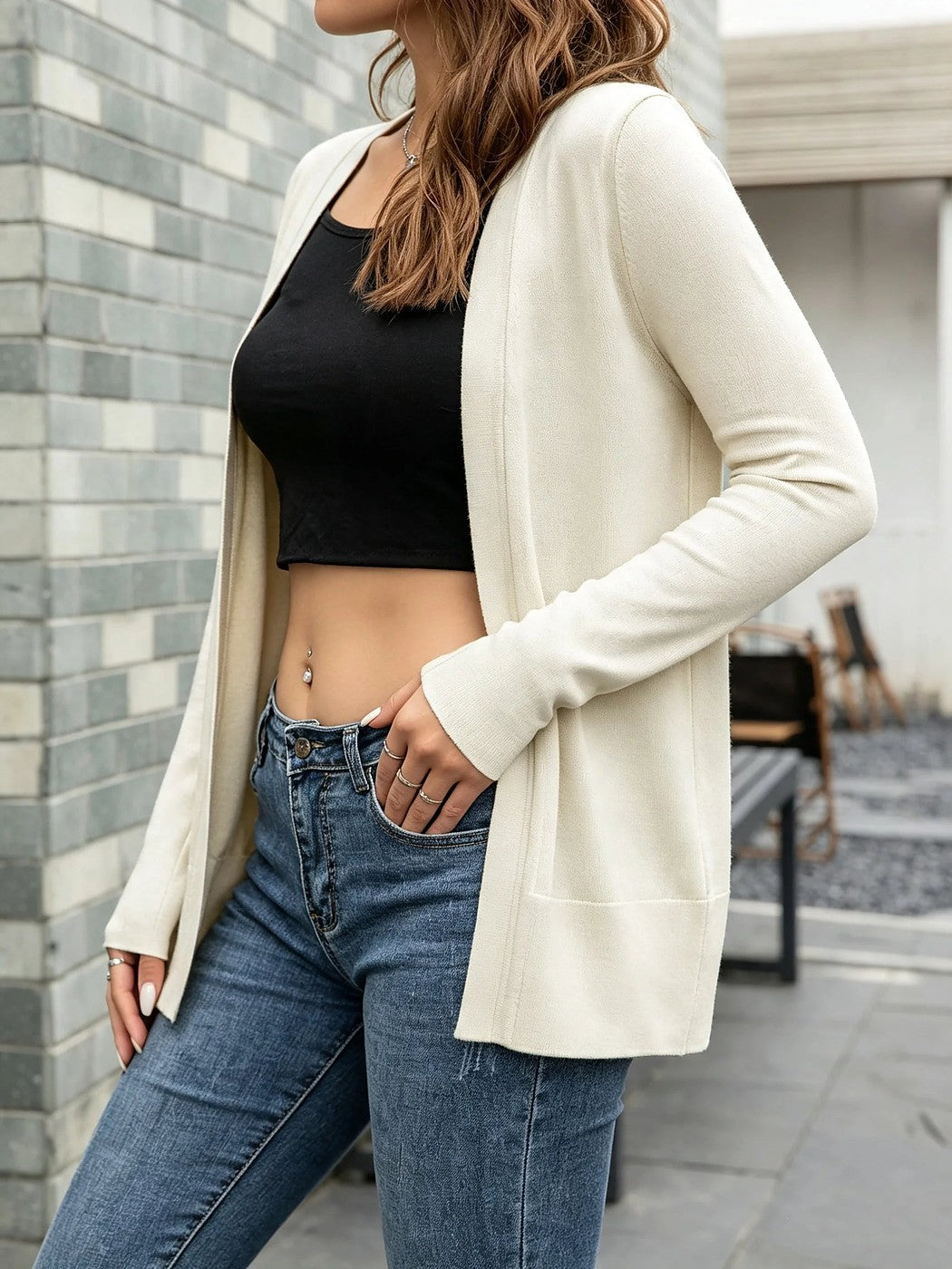Dames Sweatvest met Sjaalkraag en Zakken
