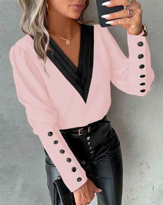 Dames Blouse met V-hals en Knopen