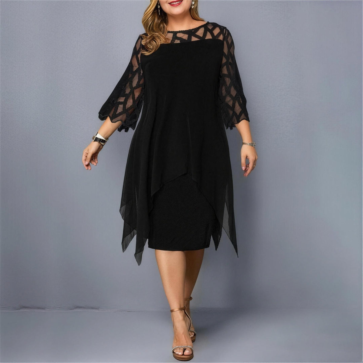 Dames Knielange Chiffon Jurk Grote Maten