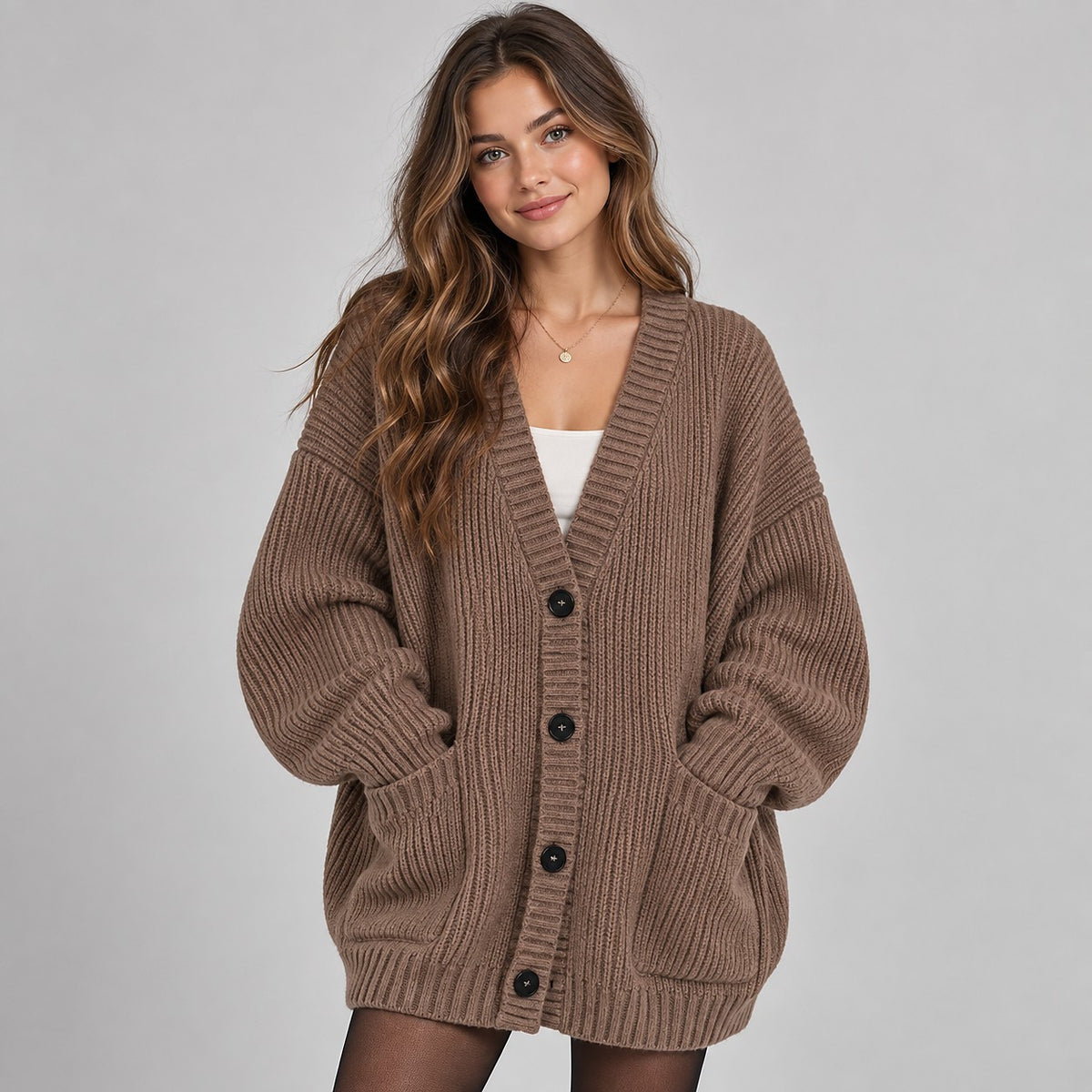 Dames Oversized Grof Gebreid Vest met Knopen