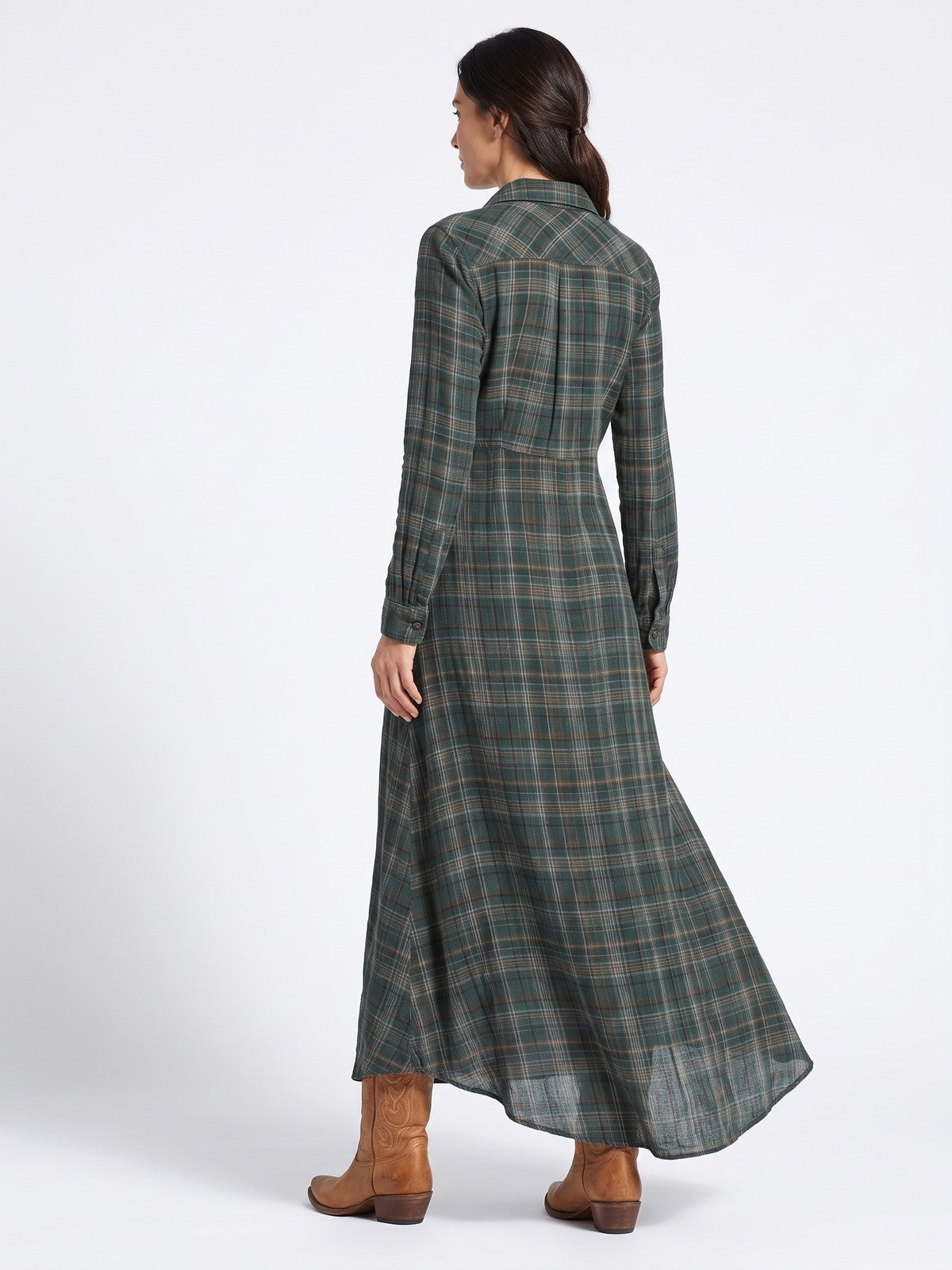Dames Geruite Maxi Jurk met Knopen