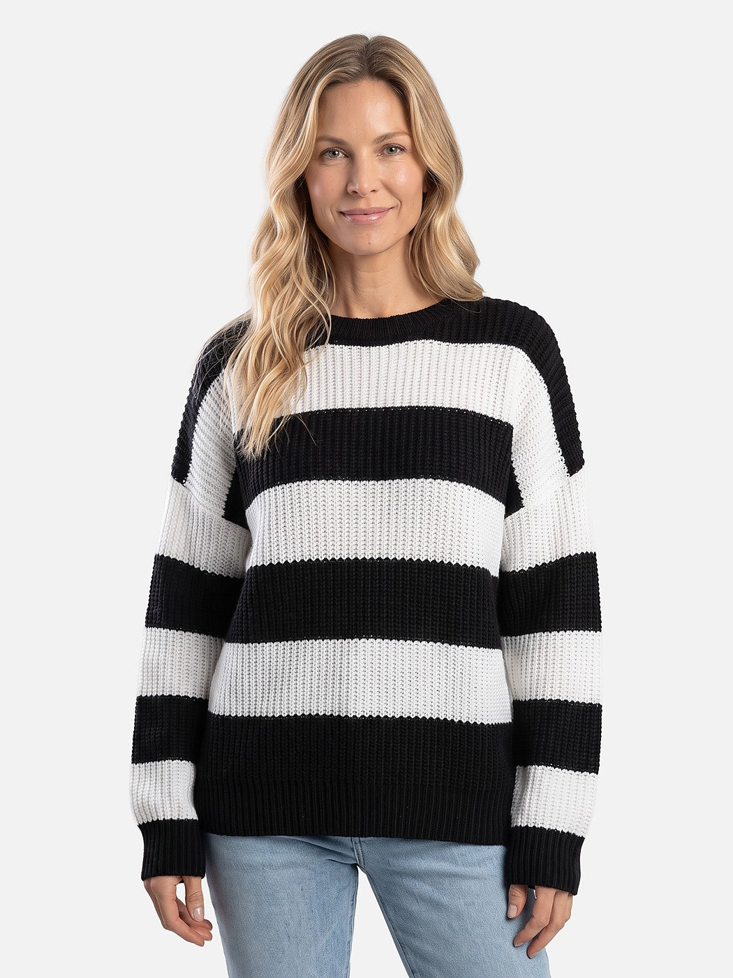 Dames Oversized Gestreepte Trui met Ronde Hals