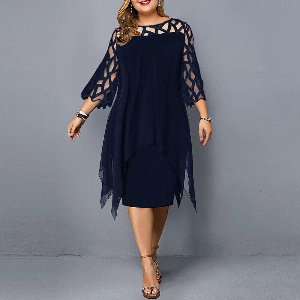 Dames Knielange Chiffon Jurk Grote Maten