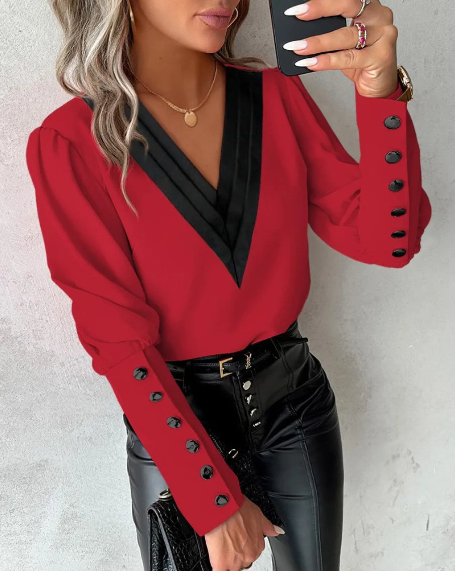 Dames Blouse met V-hals en Knopen