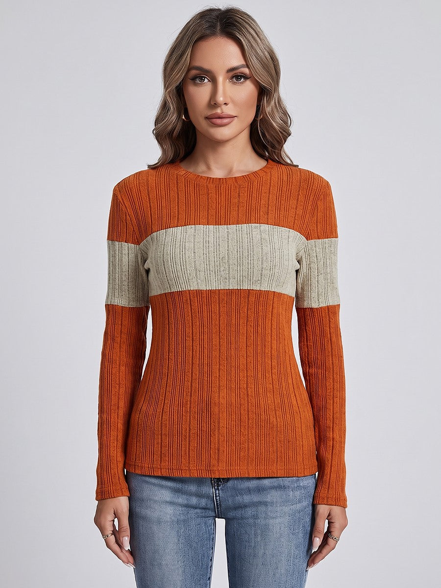 Dames Kleurblok Top met Ronde Hals