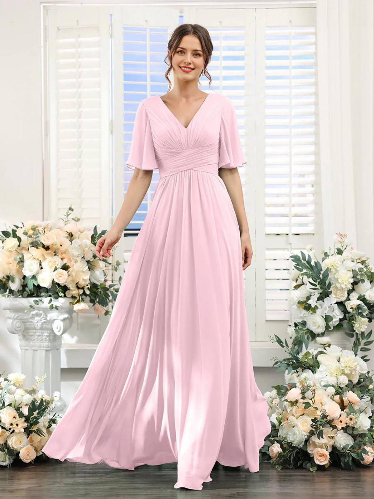 Dames Chiffon Jurk voor Bruiloft met Vlindermouwen
