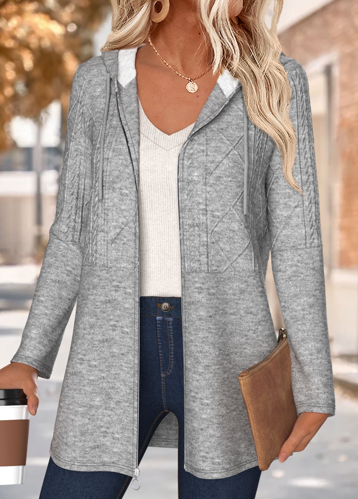 Dames Melange Capuchonvest met Koord