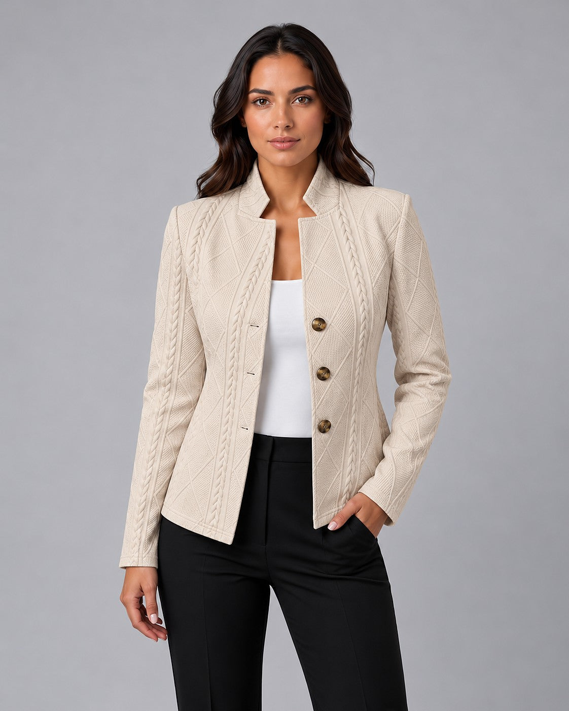 Dames Blazer met Opstaande Kraag en Knopen