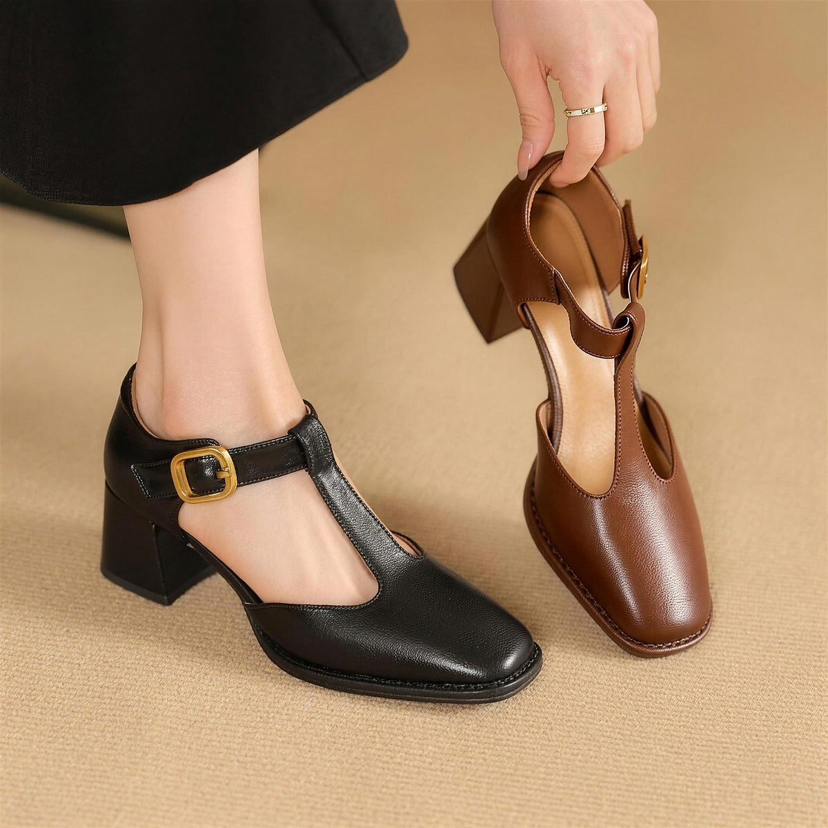 Dames Blokhak Pumps met Bandje