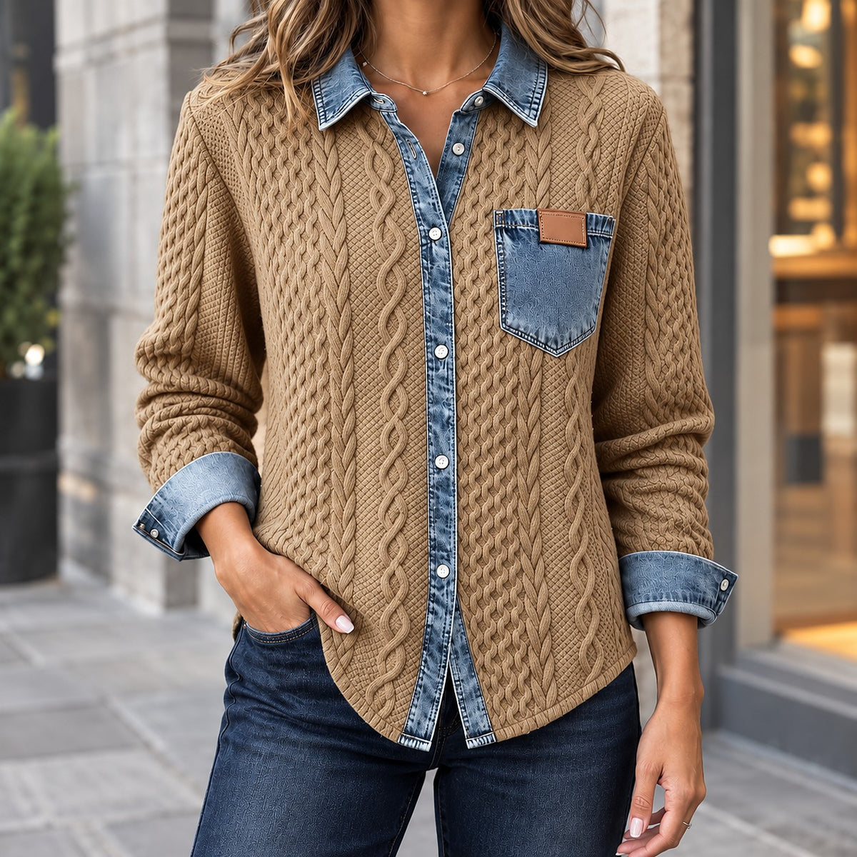 Dames Gebreid Overshirt met Knopen en Zak