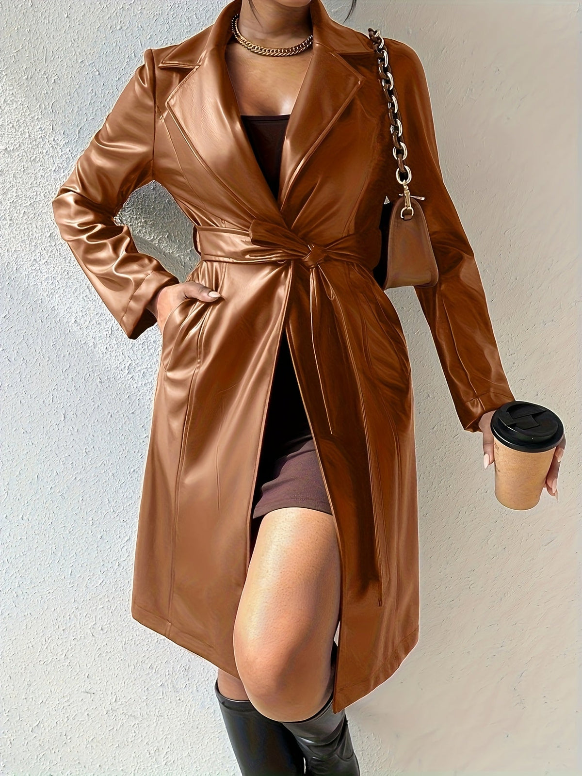 Dames Imitatieleren Trenchcoat met Ceintuur